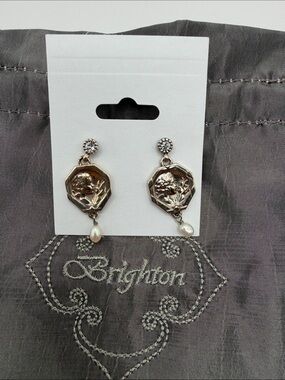 Brighton Silver-Tone Floral Medallion Drop Earrings with Pearl